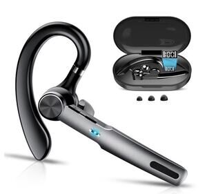 I33 Bluetooth Wireless Ear-Hook Headset Built-In Mic w/ Charging Case Black